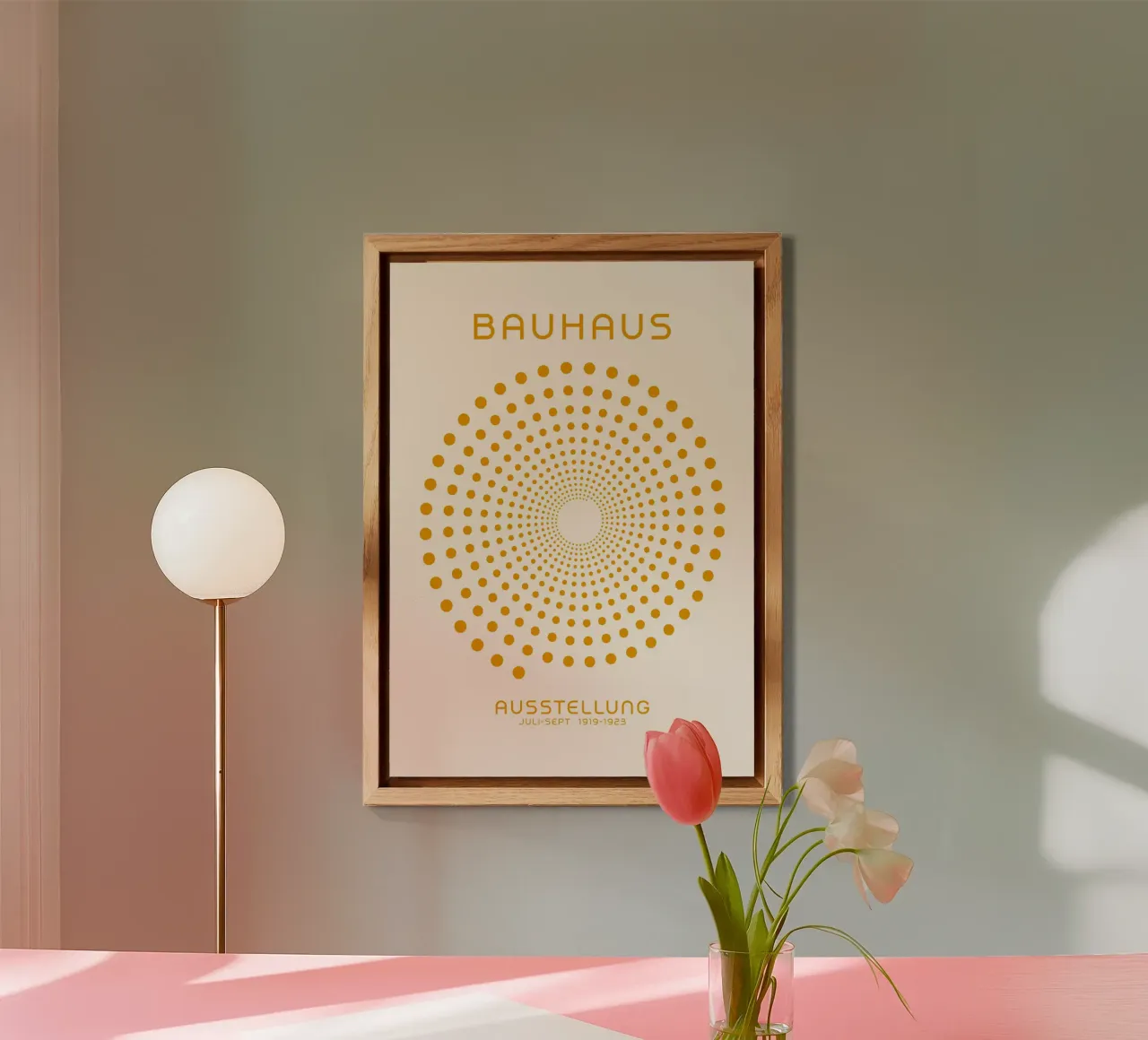 Poster a punti concentrici Bauhaus Giallo Illus ottico geometrico alluminio dibond da Grungeo
