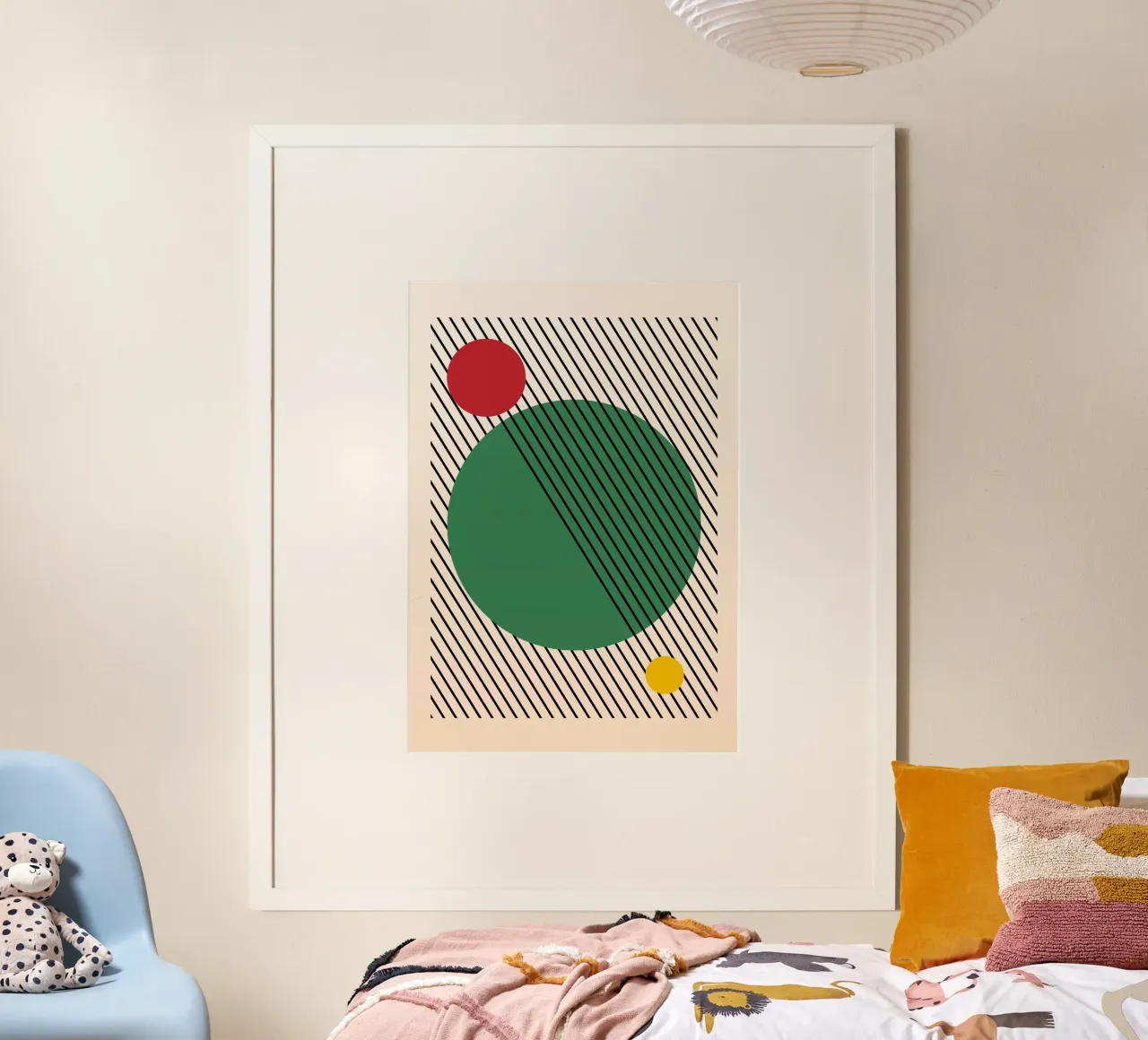 Poster abstrait géométrique circulaire Vert Rouge Jaune Noir Lin hahnemühle de Grungeo