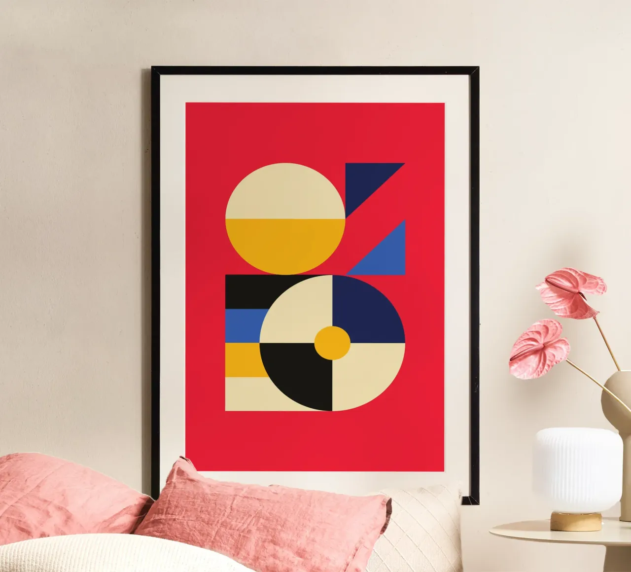 Red Bauhaus Geometric | Modern Abstract Circles Art Print hahnemühle by Grungeo