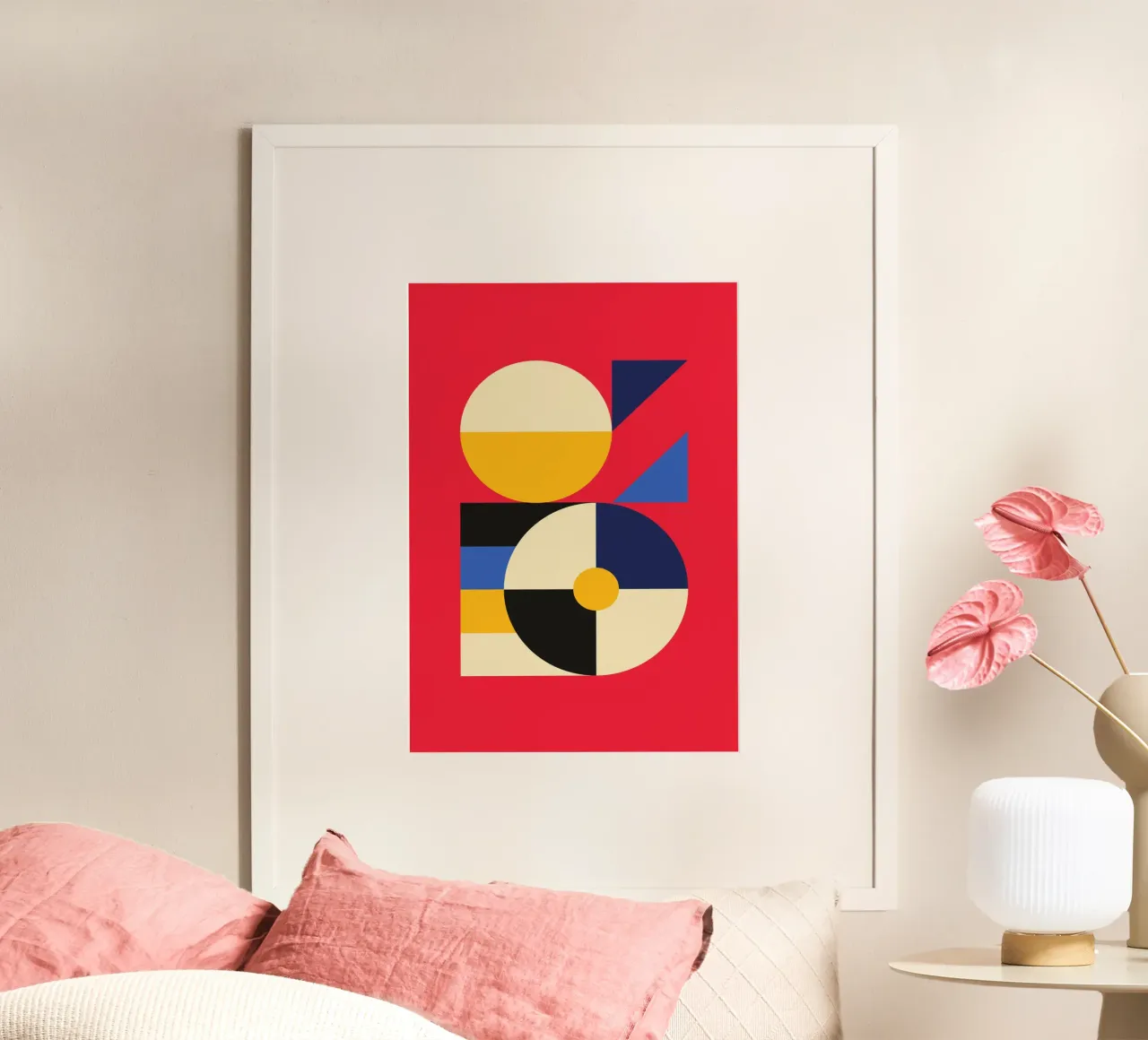 Red Bauhaus Geometric | Modern Abstract Circles Art Print hahnemühle by Grungeo
