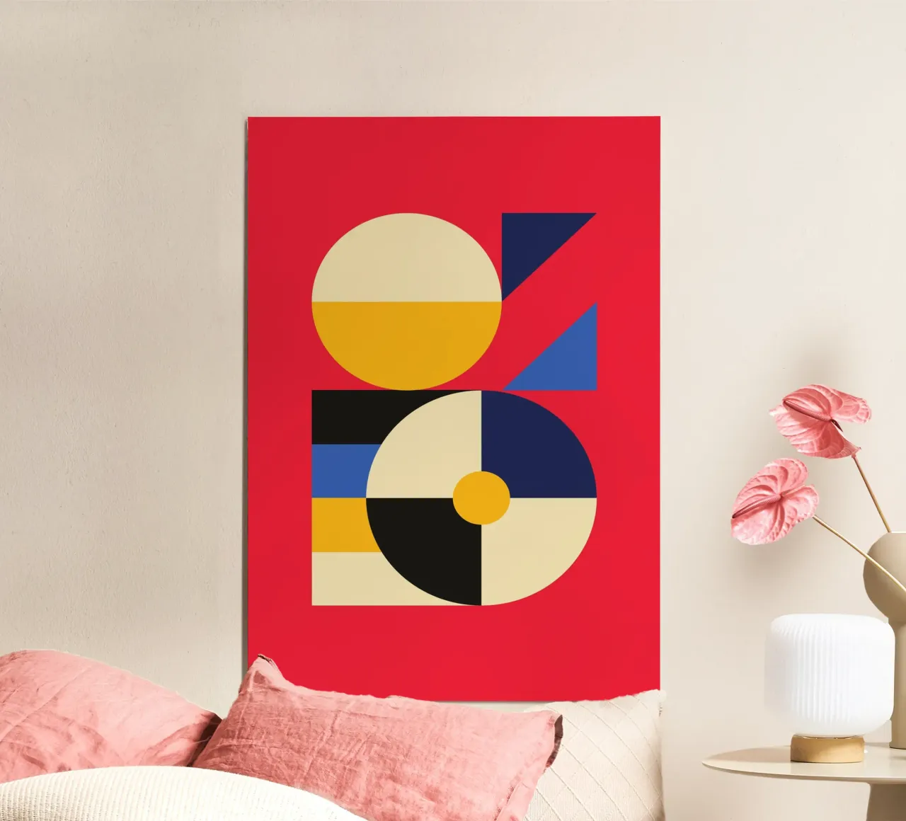 Red Bauhaus Geometric | Modern Abstract Circles Art Print hahnemühle by Grungeo
