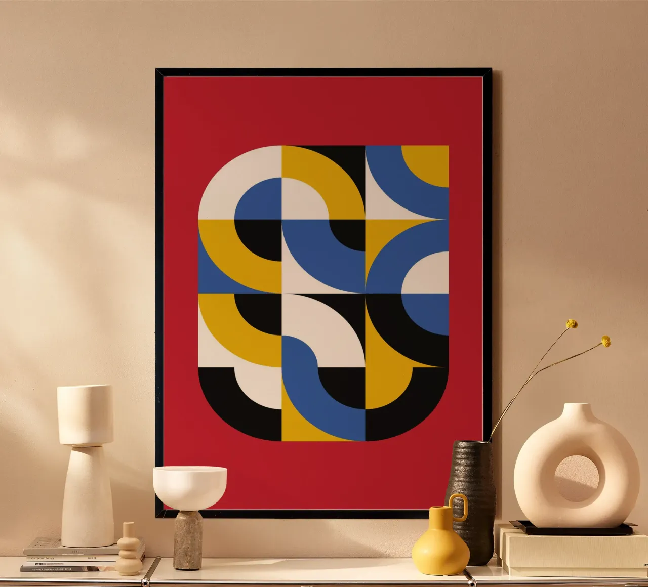 Bauhaus Geometric Abstract Art | Primary Color Arc Print hahnemühle by Grungeo