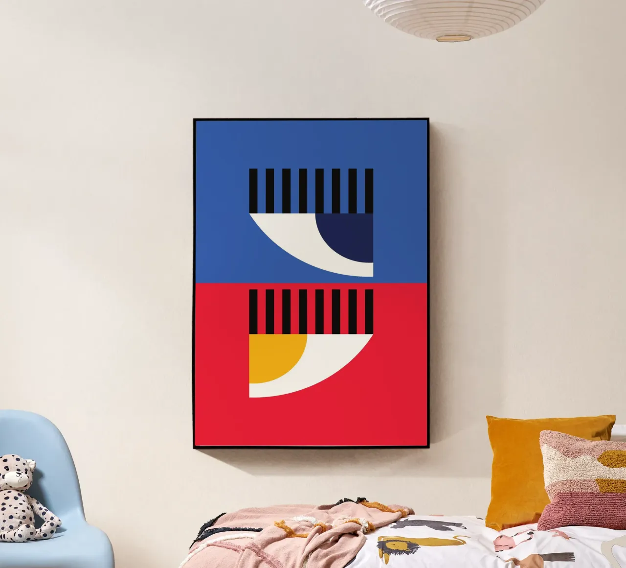 Split Color Abstract Oog Duet | Bauhaus Geometrische Poster acryl van Grungeo