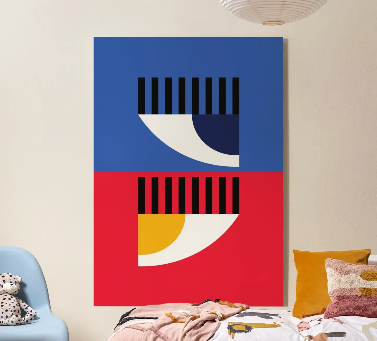 Split Color Abstract Oog Duet | Bauhaus Geometrische Poster acryl van Grungeo