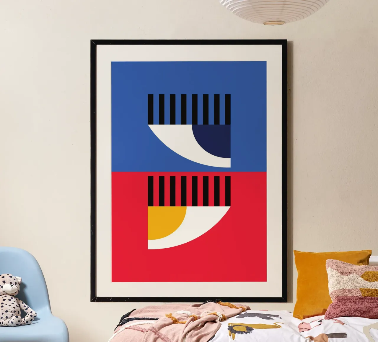 Abstraktes Augenduett in geteilter Farbe | Bauhaus Geometrisches Poster Hahnemühle von Grungeo