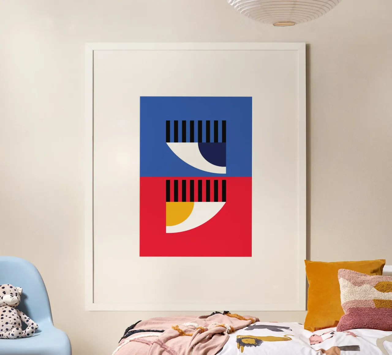 Abstraktes Augenduett in geteilter Farbe | Bauhaus Geometrisches Poster Hahnemühle von Grungeo