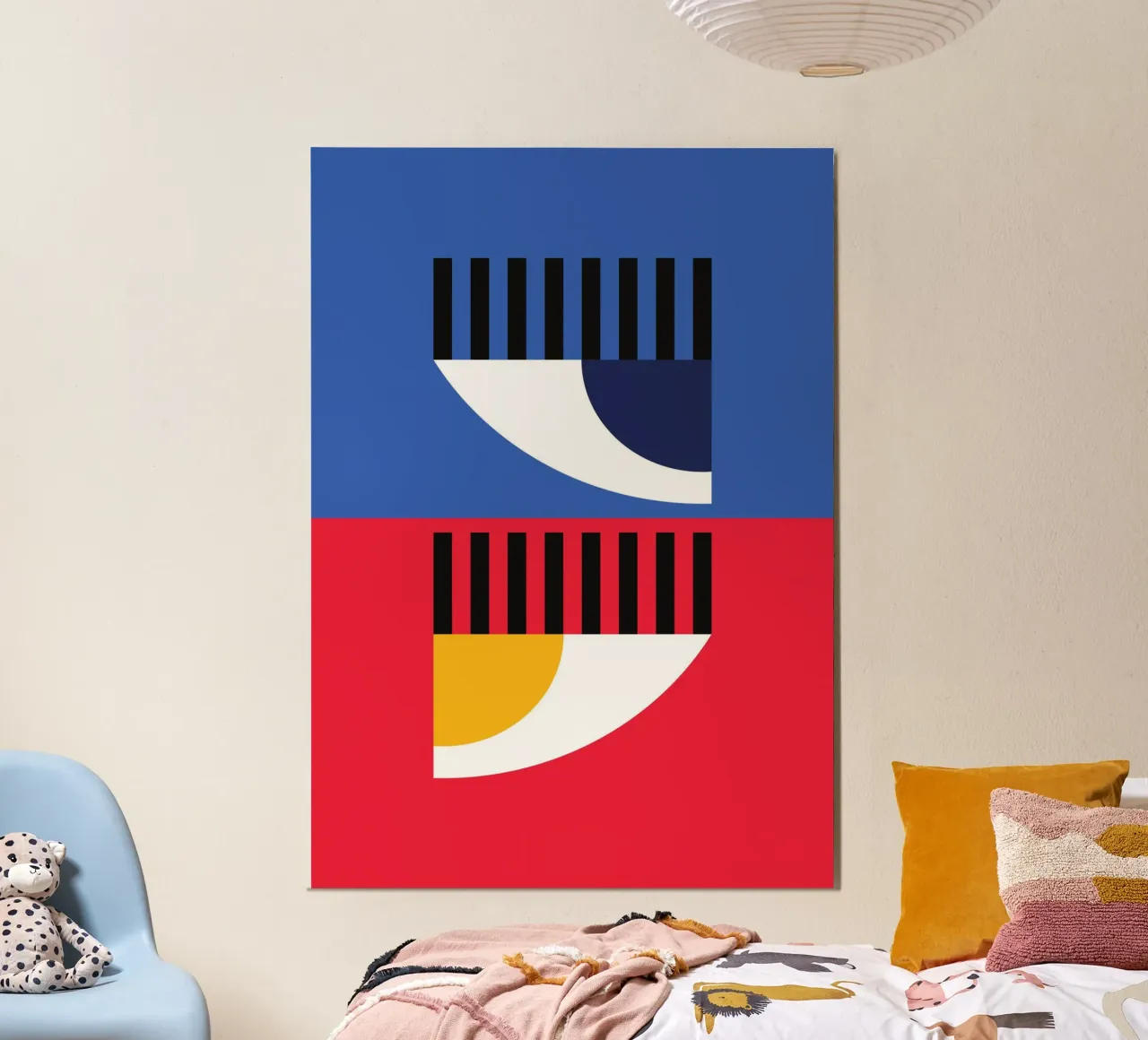 Abstraktes Augenduett in geteilter Farbe | Bauhaus Geometrisches Poster Hahnemühle von Grungeo