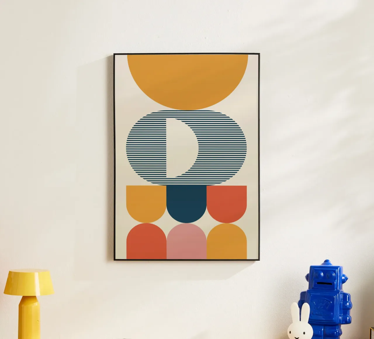 Boho Geometric Abstract Art | Terracotta Navy Striped Circle alluminio dibond da Grungeo