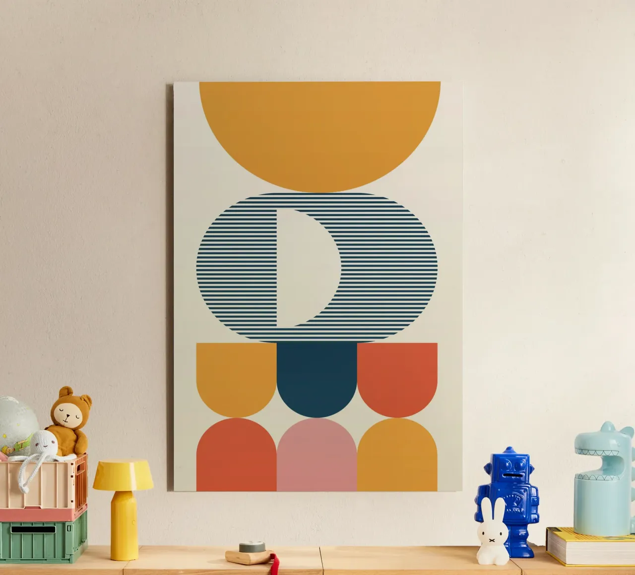 Boho Geometric Abstract Art | Terracotta Navy Striped Circle alluminio dibond da Grungeo