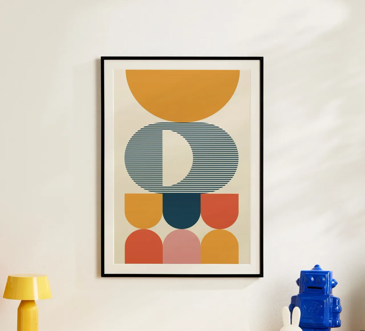 Boho Geometric Abstract Art | Terracotta Navy Striped Circle carta hahnemühle da Grungeo