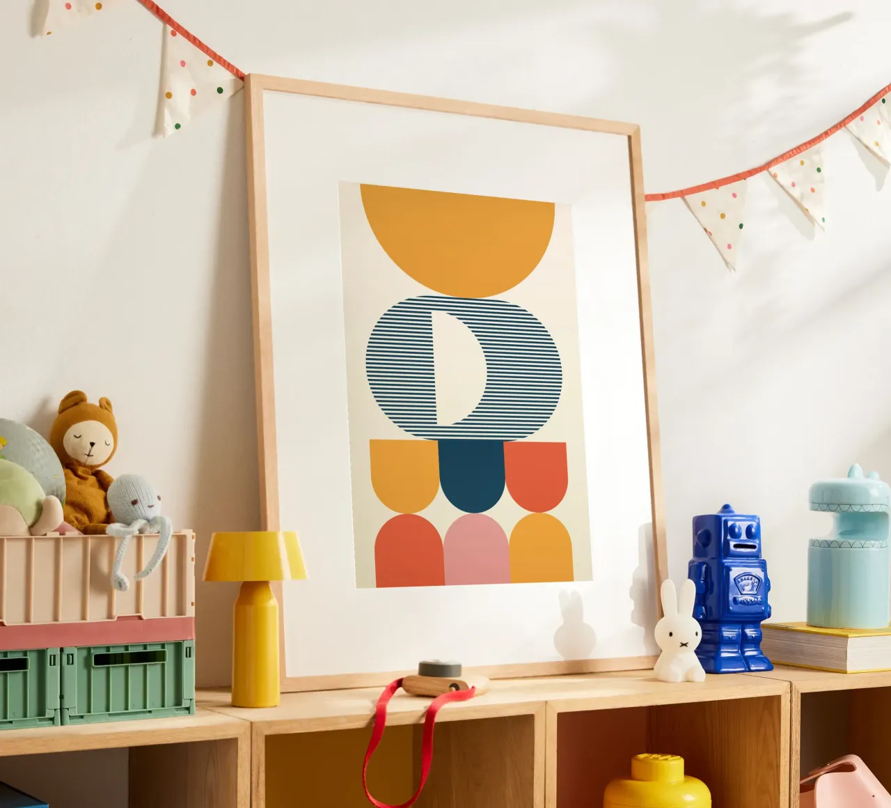 Boho Geometric Abstract Art | Terracotta Navy Striped Circle carta hahnemühle da Grungeo