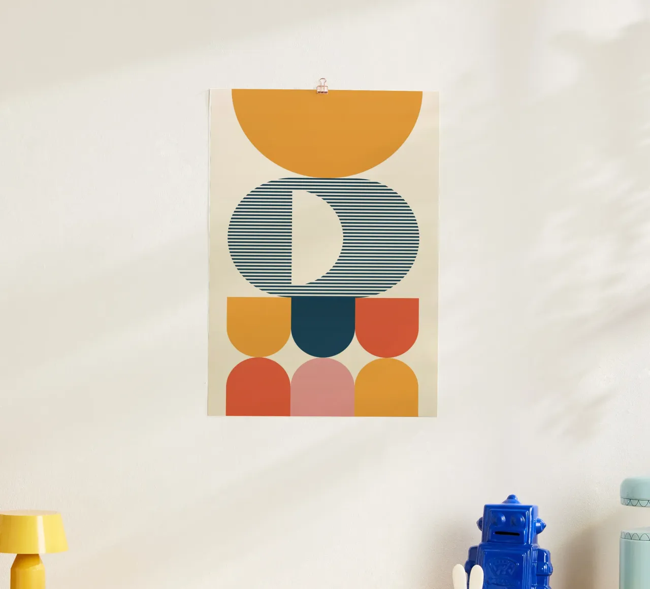Boho Geometric Abstract Art | Terracotta Navy Striped Circle carta hahnemühle da Grungeo