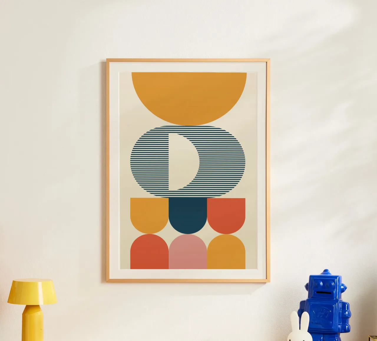 Boho Geometric Abstract Art | Terracotta Navy Striped Circle carta hahnemühle da Grungeo