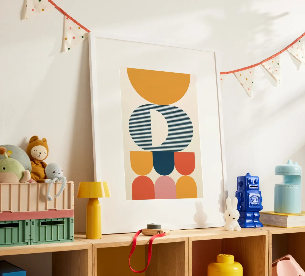 Boho Geometric Abstract Art | Terracotta Navy Striped Circle carta hahnemühle da Grungeo