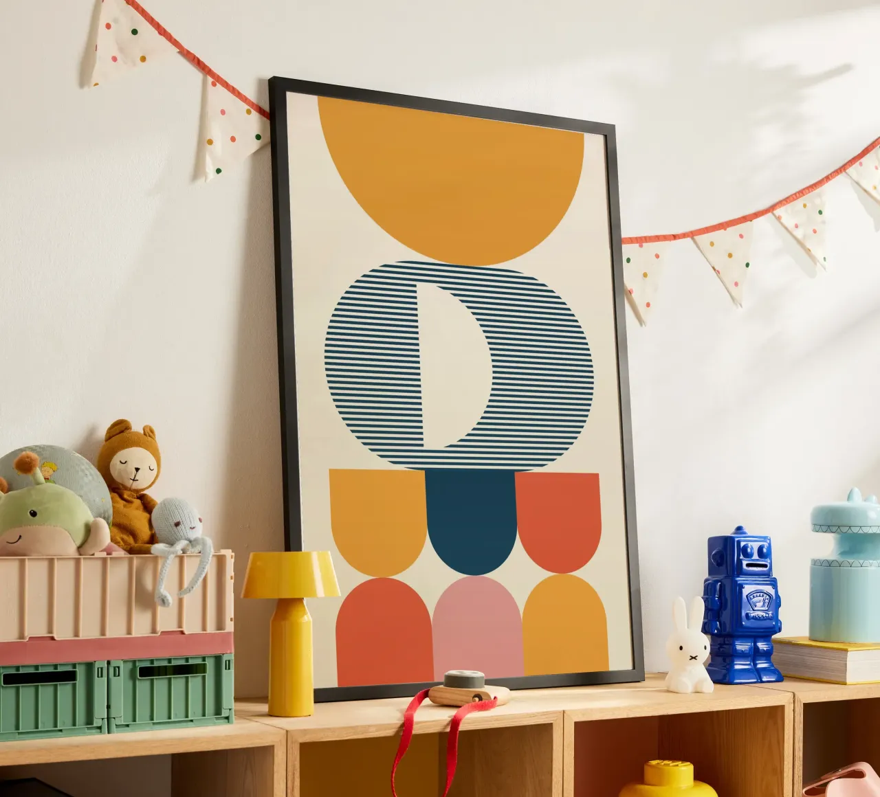 Boho Geometric Abstract Art | Terracotta Navy Striped Circle carta hahnemühle da Grungeo