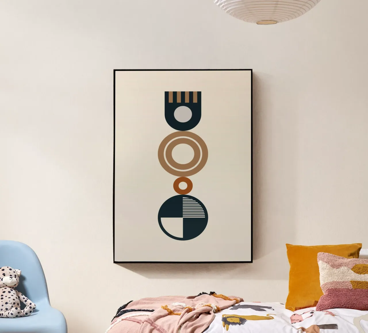 Boho Mid-Century Geometric Totem | Abstracto Neutro Oscuro metacrilato de Grungeo
