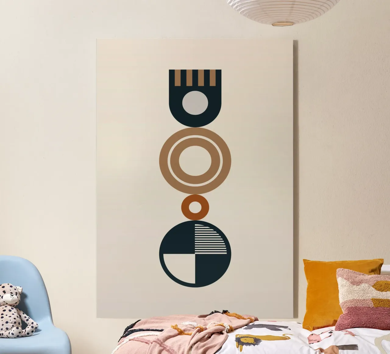 Boho Mid-Century Geometric Totem | Abstracto Neutro Oscuro metacrilato de Grungeo