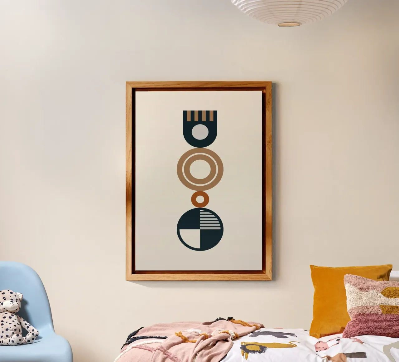 Boho Mid-Century Geometric Totem | Abstracto Neutro Oscuro aluminio dibond de Grungeo