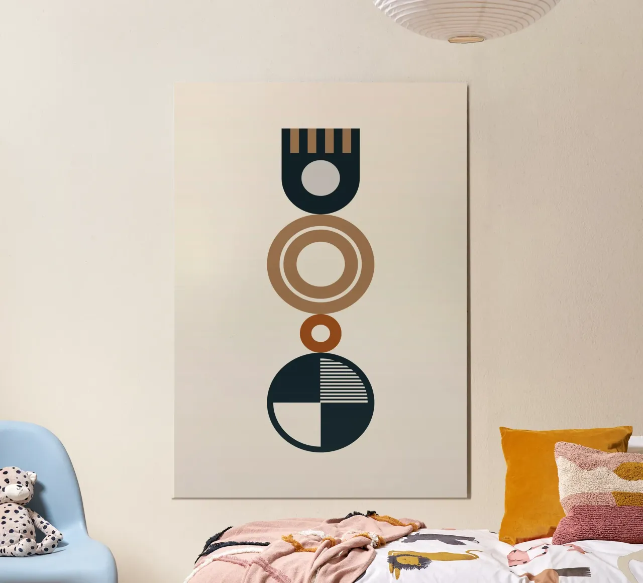 Boho Mid-Century Geometric Totem | Abstracto Neutro Oscuro aluminio dibond de Grungeo