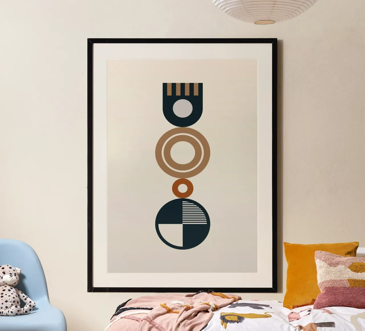 Boho Mid-Century Geometric Totem | Abstracto Neutro Oscuro hahnemühle de Grungeo
