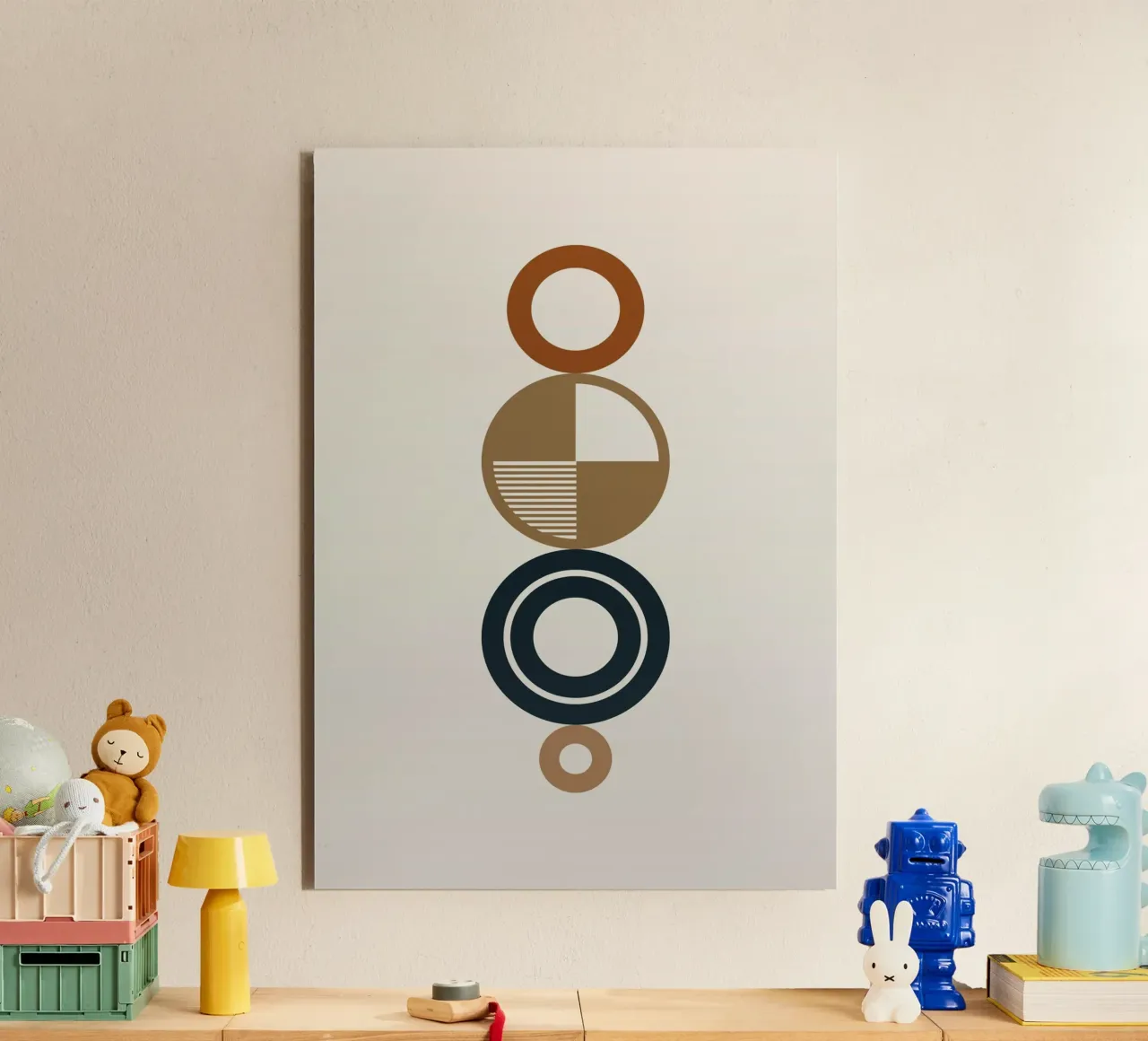 Anelli geometrici astratti di terra - Arte impilata verticale Boho alluminio dibond da Grungeo