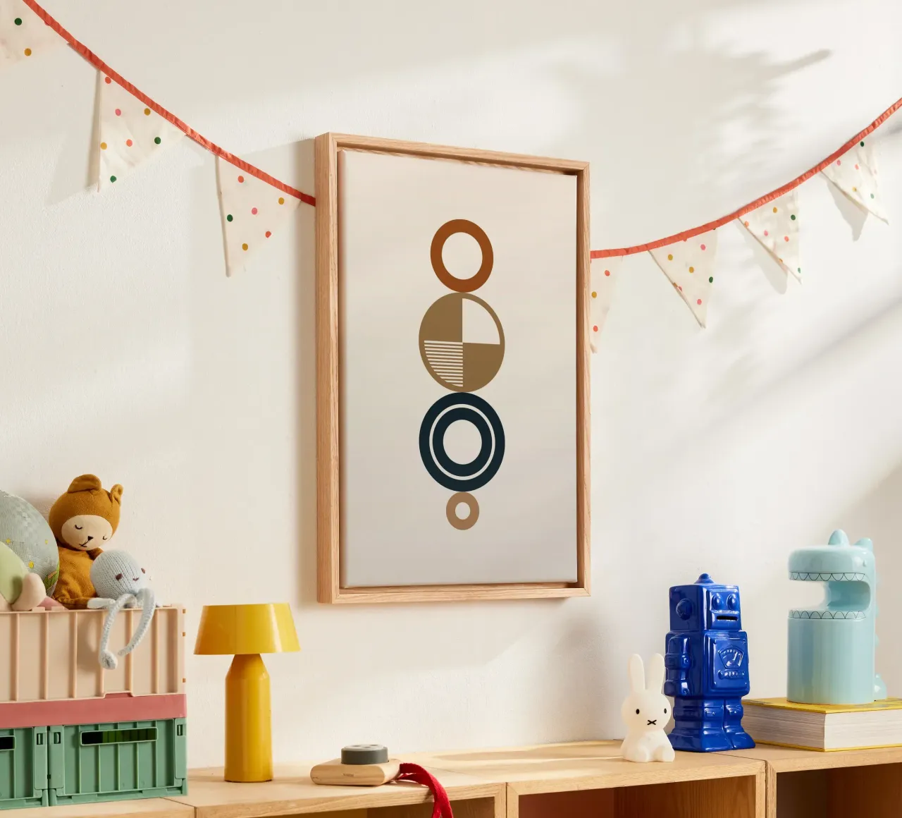 Anelli geometrici astratti di terra - Arte impilata verticale Boho tela da Grungeo
