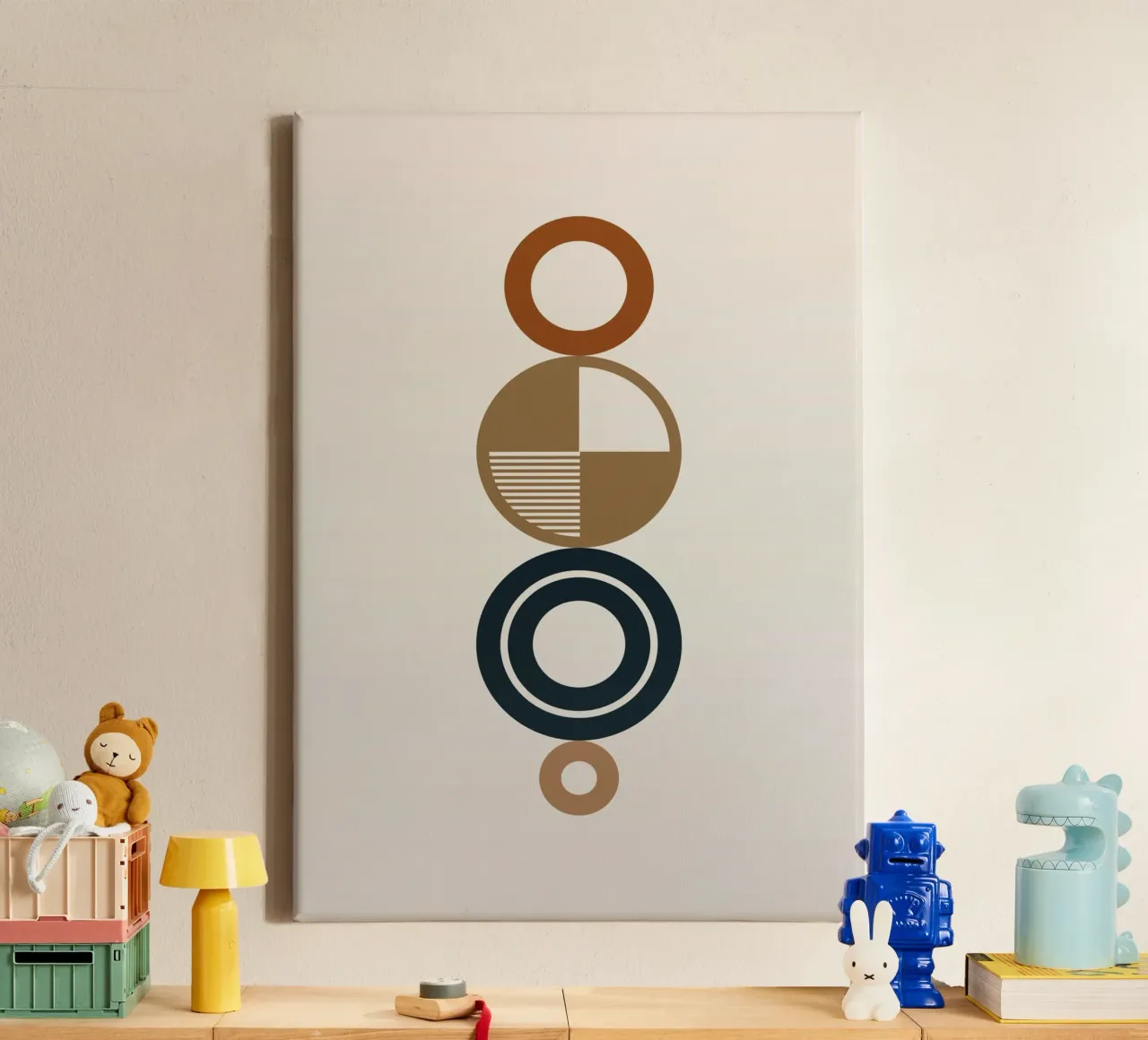Anelli geometrici astratti di terra - Arte impilata verticale Boho tela da Grungeo