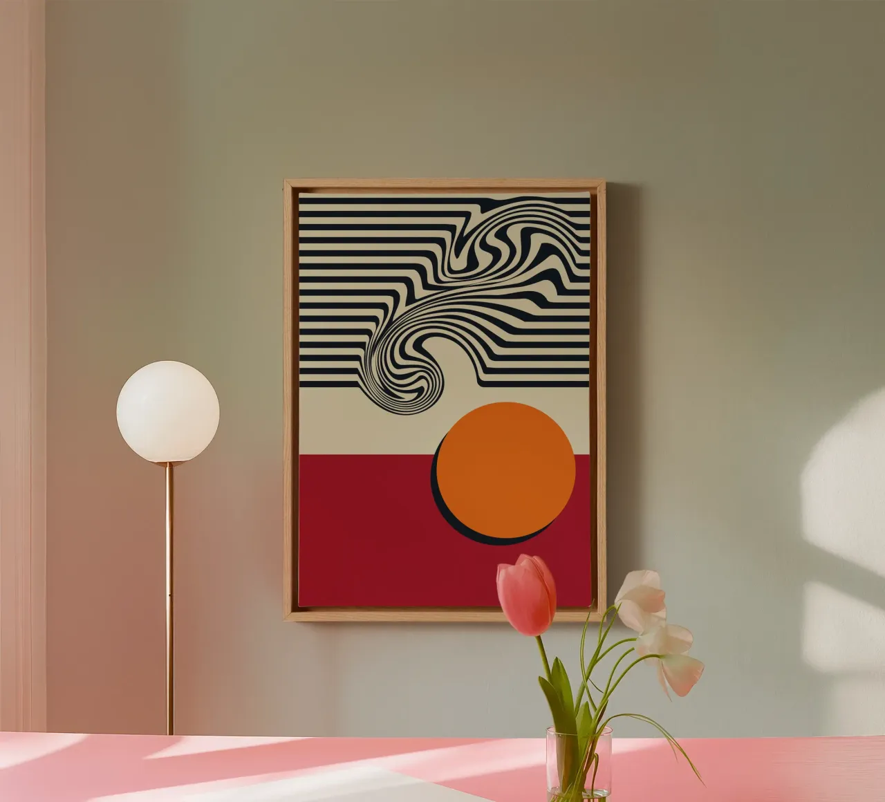 Op Art Swirl & Geometric Block | Surreal Red & Orange Print canvas by Grungeo