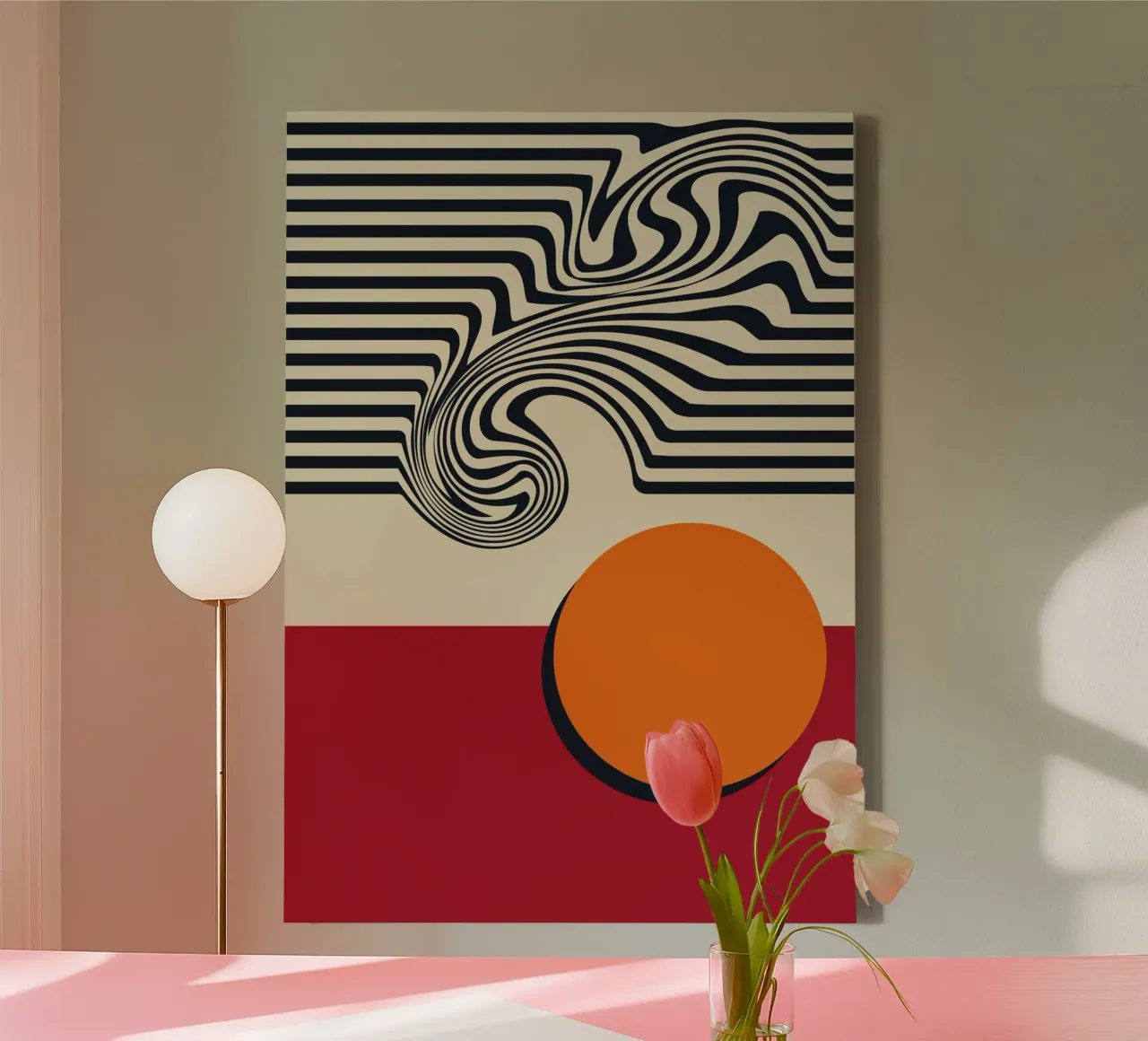 Op Art Swirl & Geometric Block | Surreal Red & Orange Print canvas by Grungeo