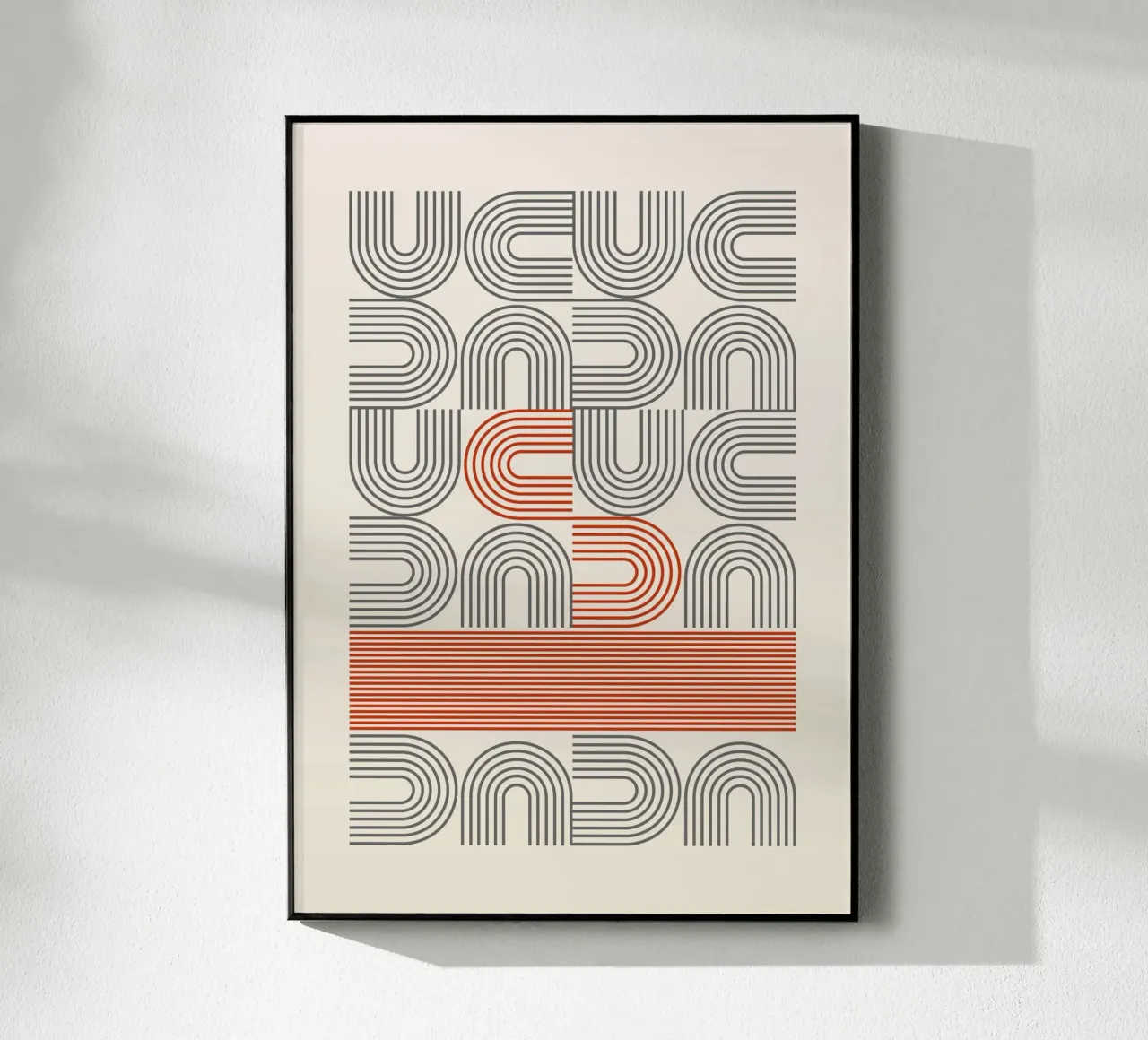 Retro Linear Arches Pattern | Mid-Century Rot & Grau Abstrac Acryl-Glas von Grungeo