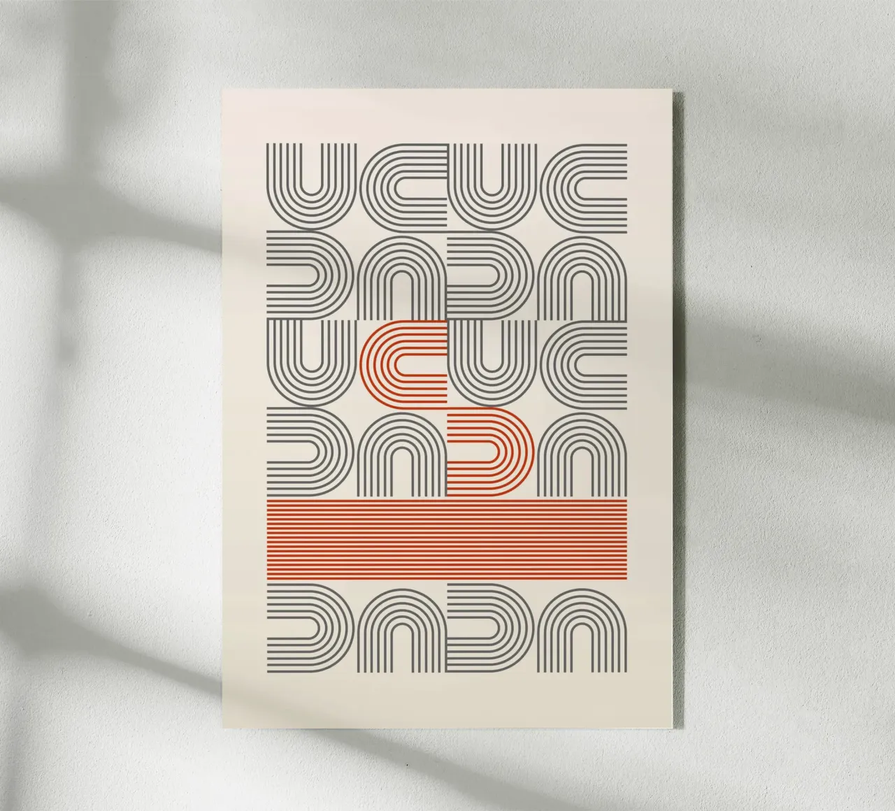 Retro Linear Arches Pattern | Mid-Century Rot & Grau Abstrac Acryl-Glas von Grungeo