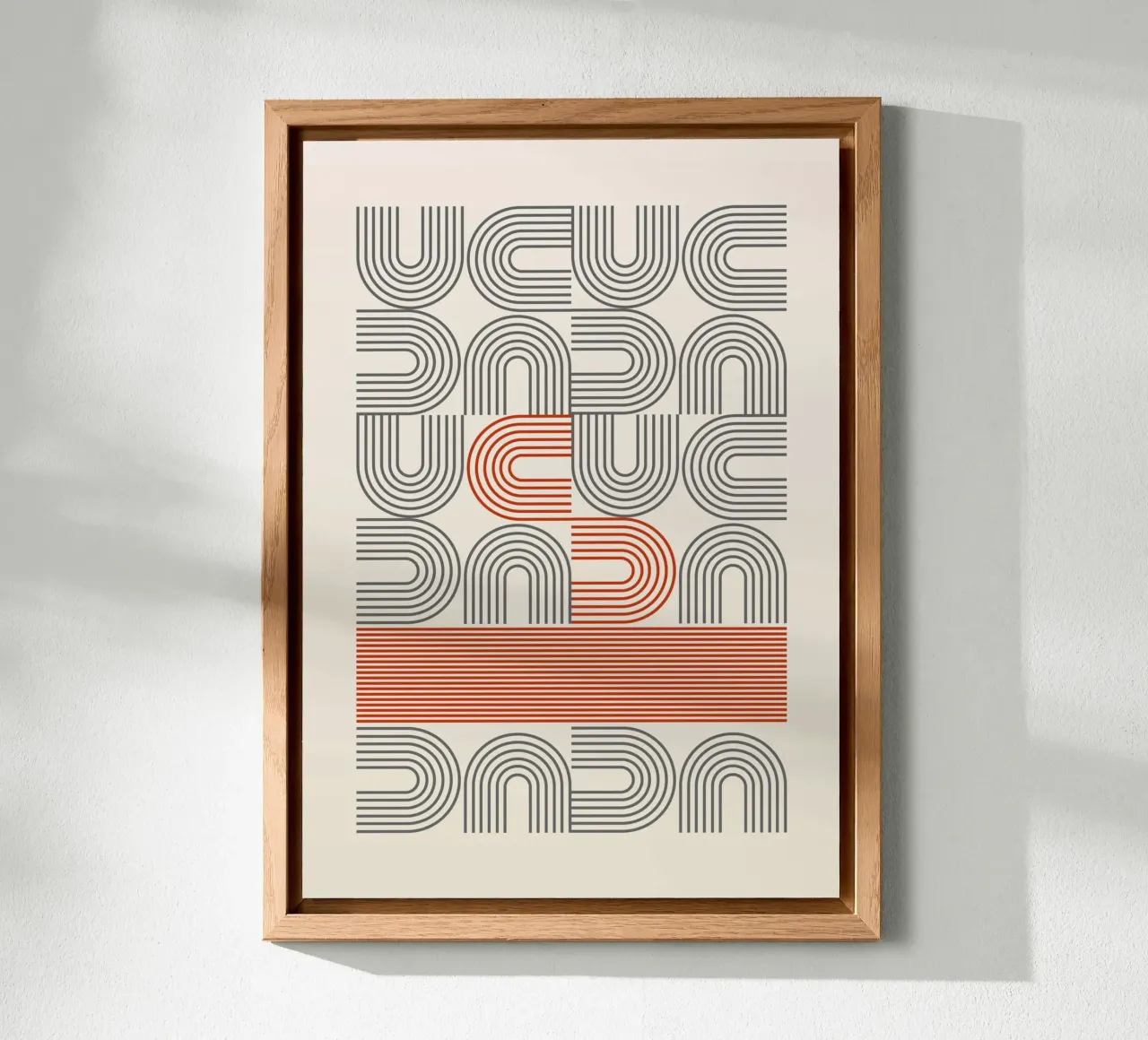 Modello retrò ad archi lineari - metà del secolo rosso e grigio Abstrac pannello forex da Grungeo