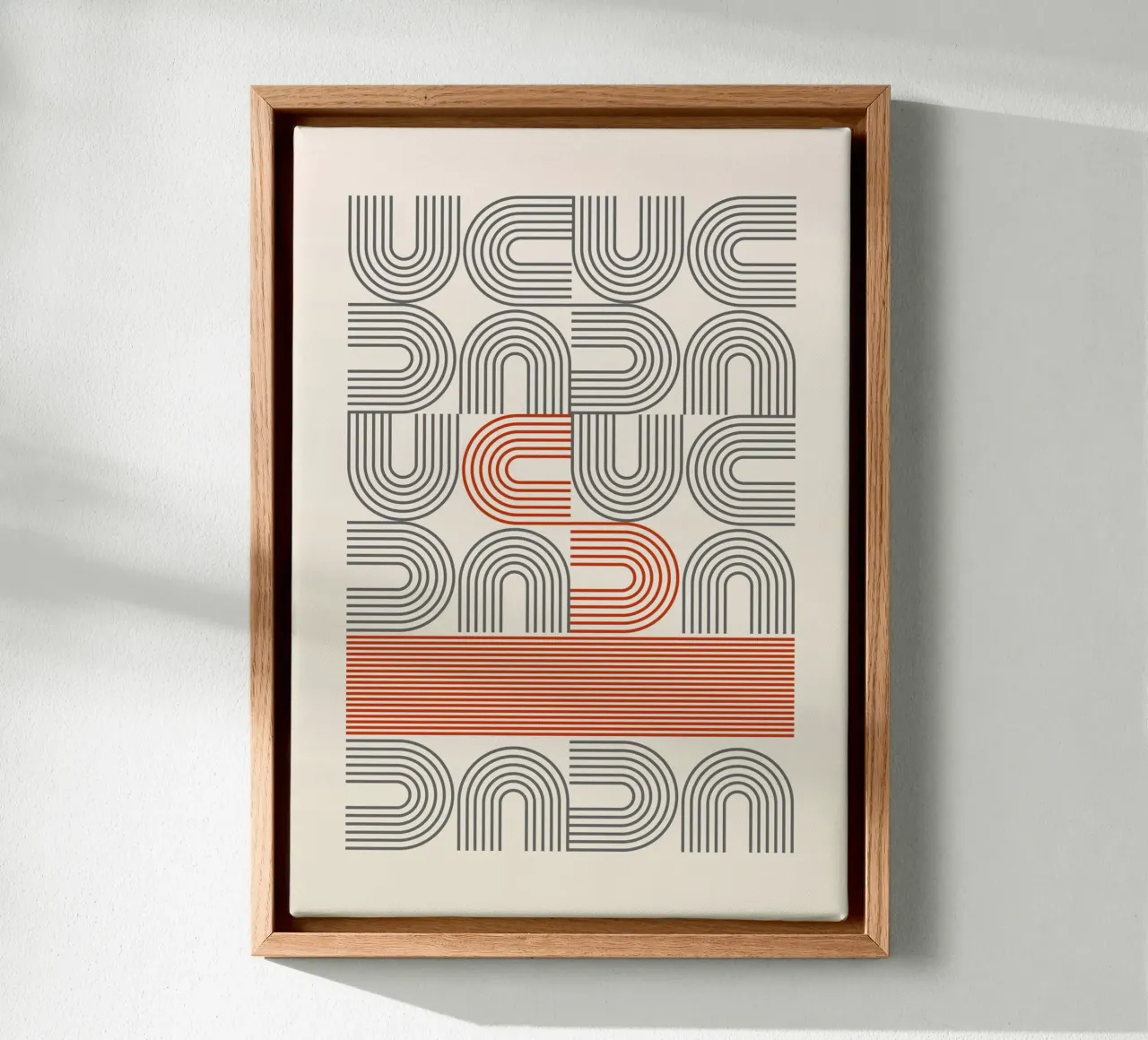 Retro Linear Arches Pattern | Mid-Century Rot & Grau Abstrac Leinwand von Grungeo