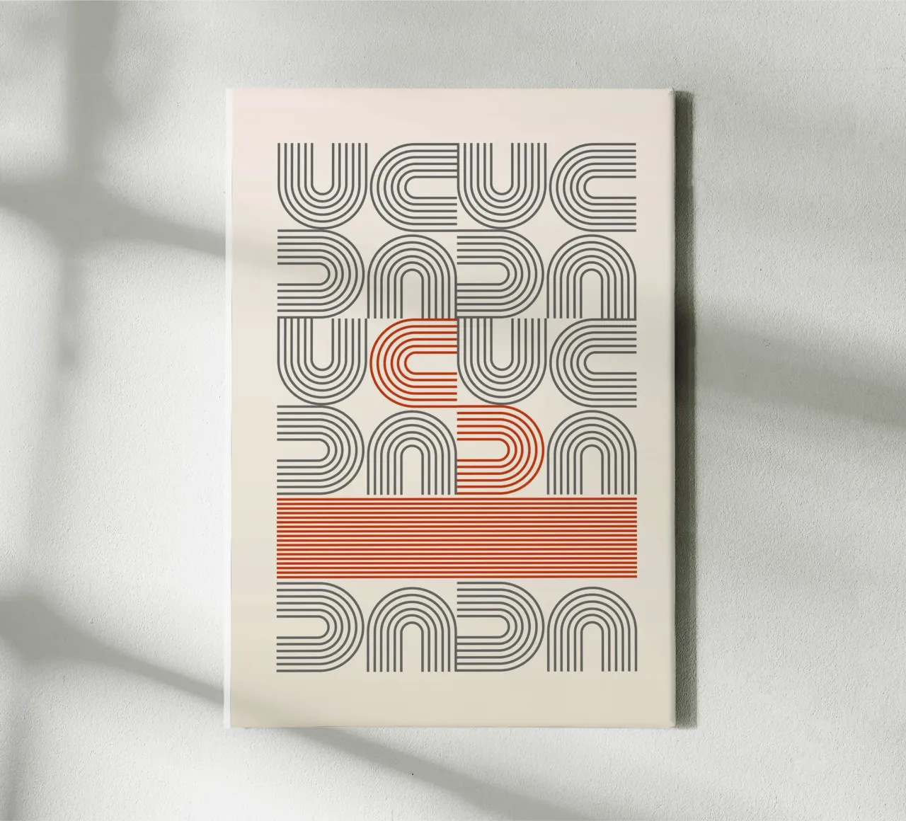 Retro Linear Arches Pattern | Mid-Century Rot & Grau Abstrac Leinwand von Grungeo