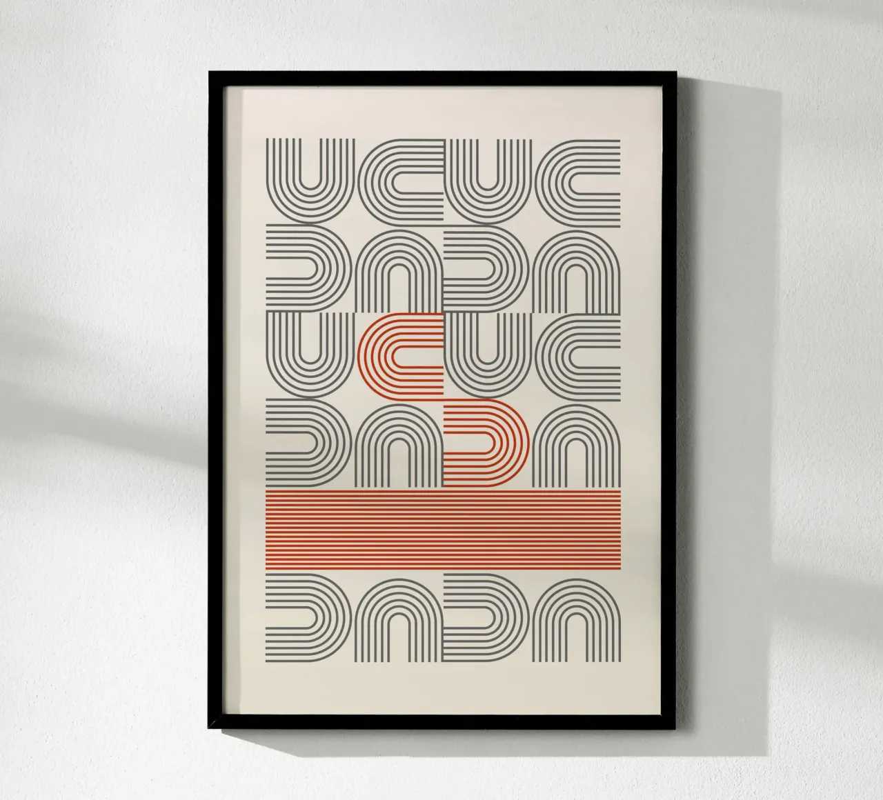 Retro Linear Arches Pattern | Mid-Century Rot & Grau Abstrac Poster von Grungeo