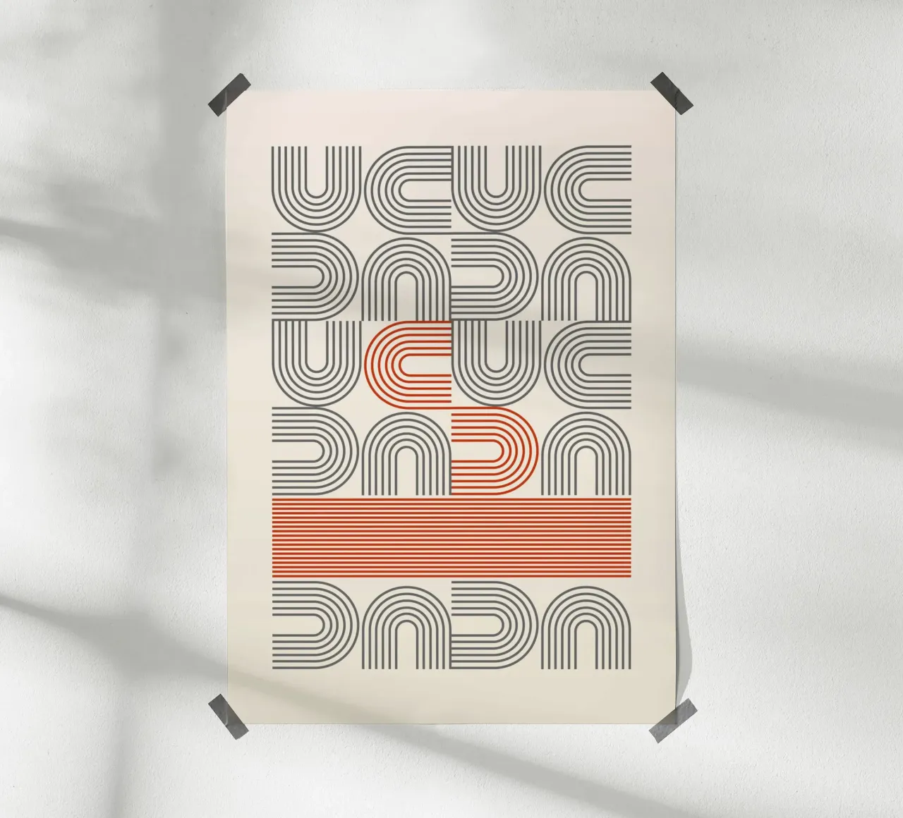 Retro Linear Arches Pattern | Mid-Century Rot & Grau Abstrac Hahnemühle von Grungeo