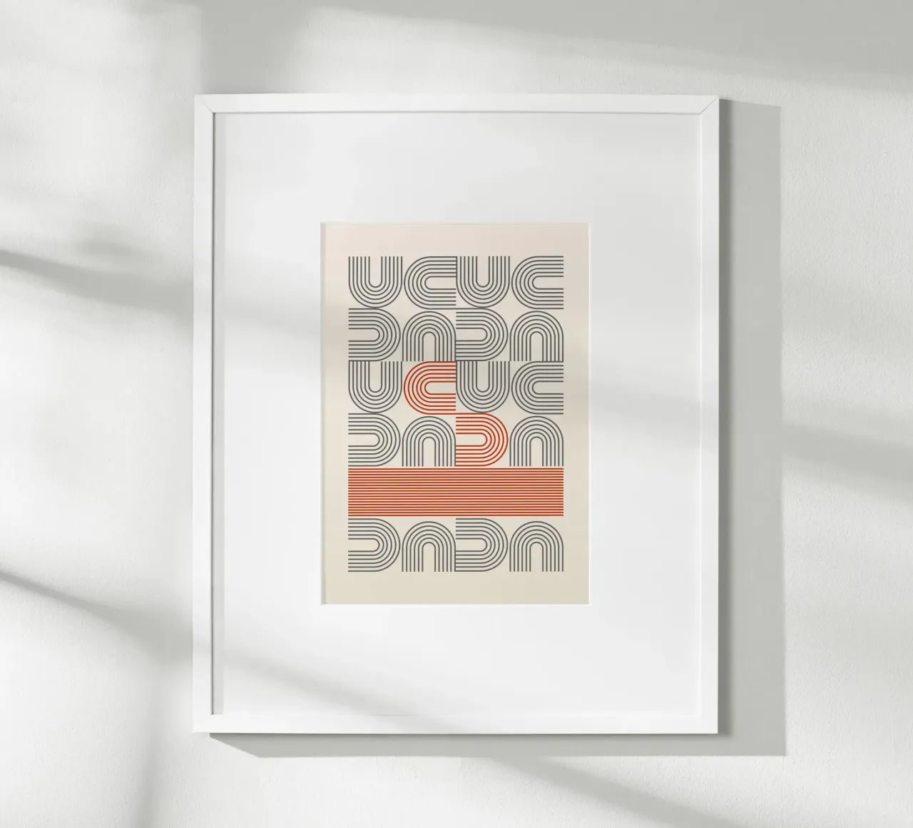 Retro Linear Arches Pattern | Mid-Century Rot & Grau Abstrac Hahnemühle von Grungeo