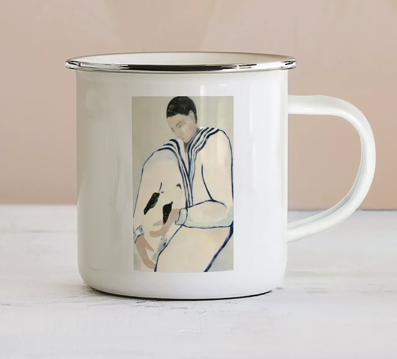 Uomo e cane tazza in smalto da Muniz Donna