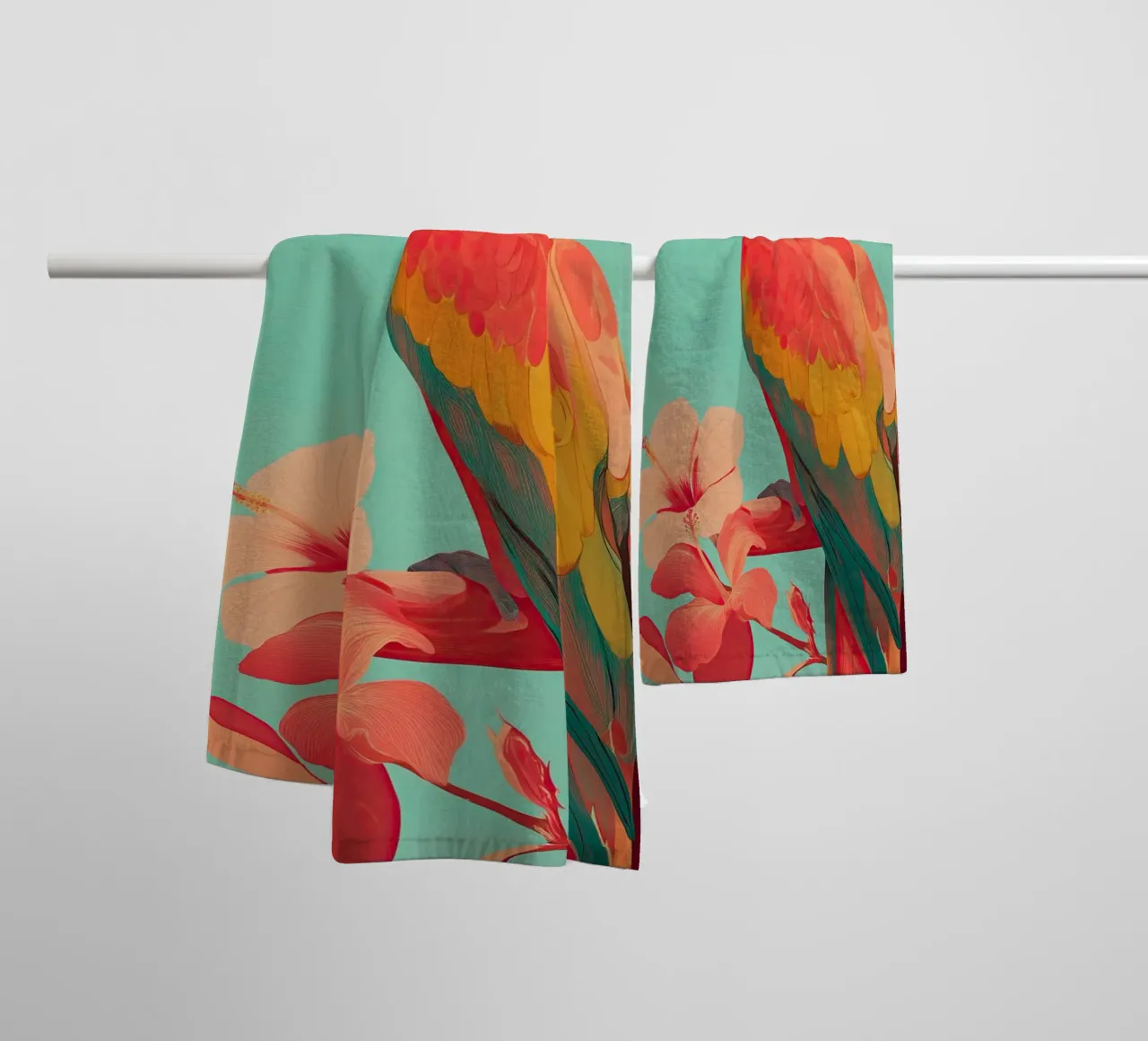 Hibiscus Song - The Tropical Parrot asciugamano da bagno da Luca