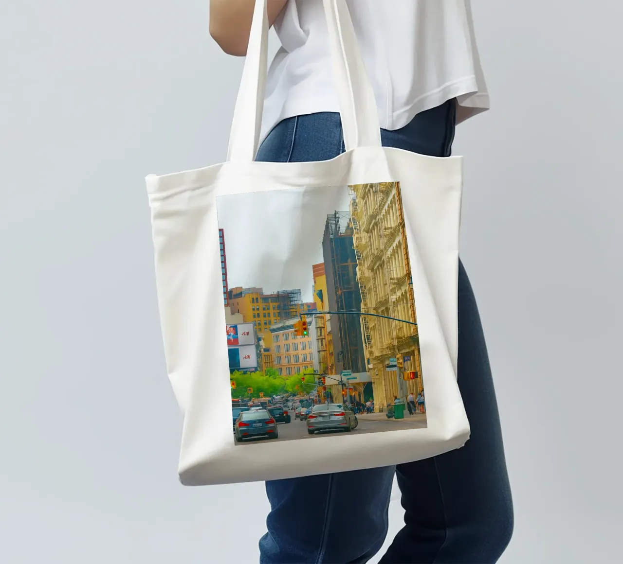 vista densa di una grande città borsa in juta da PASMING
