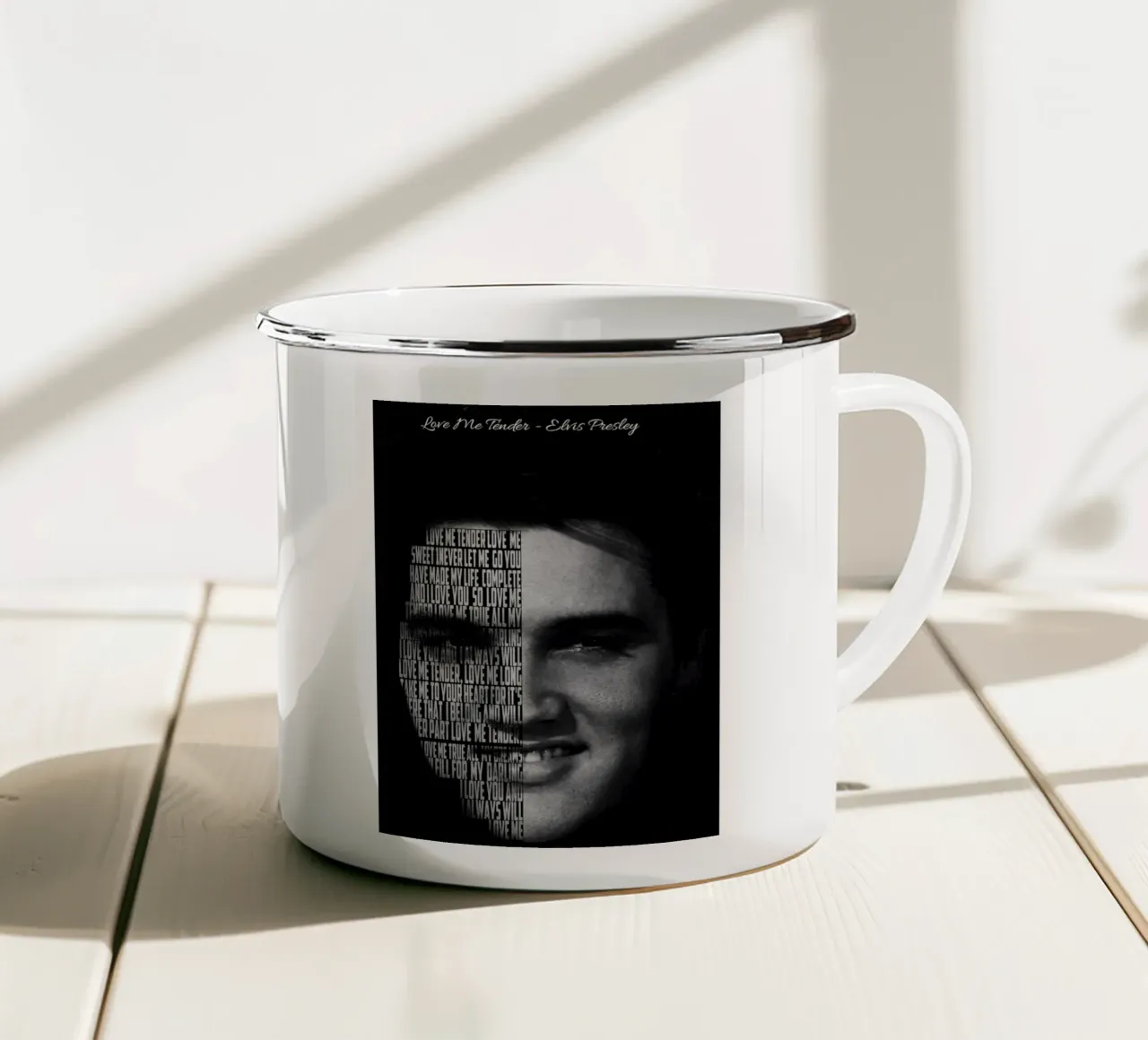 Love Me Tender enamel mug by Gunawan Rb
