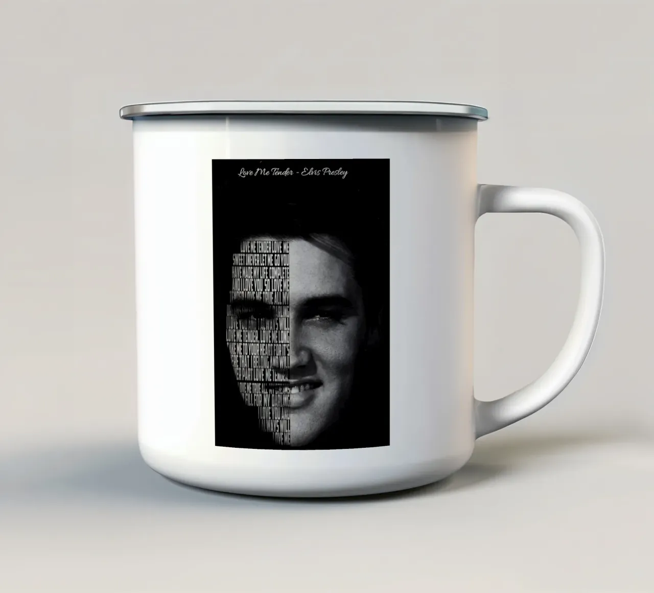Love Me Tender enamel mug by Gunawan Rb