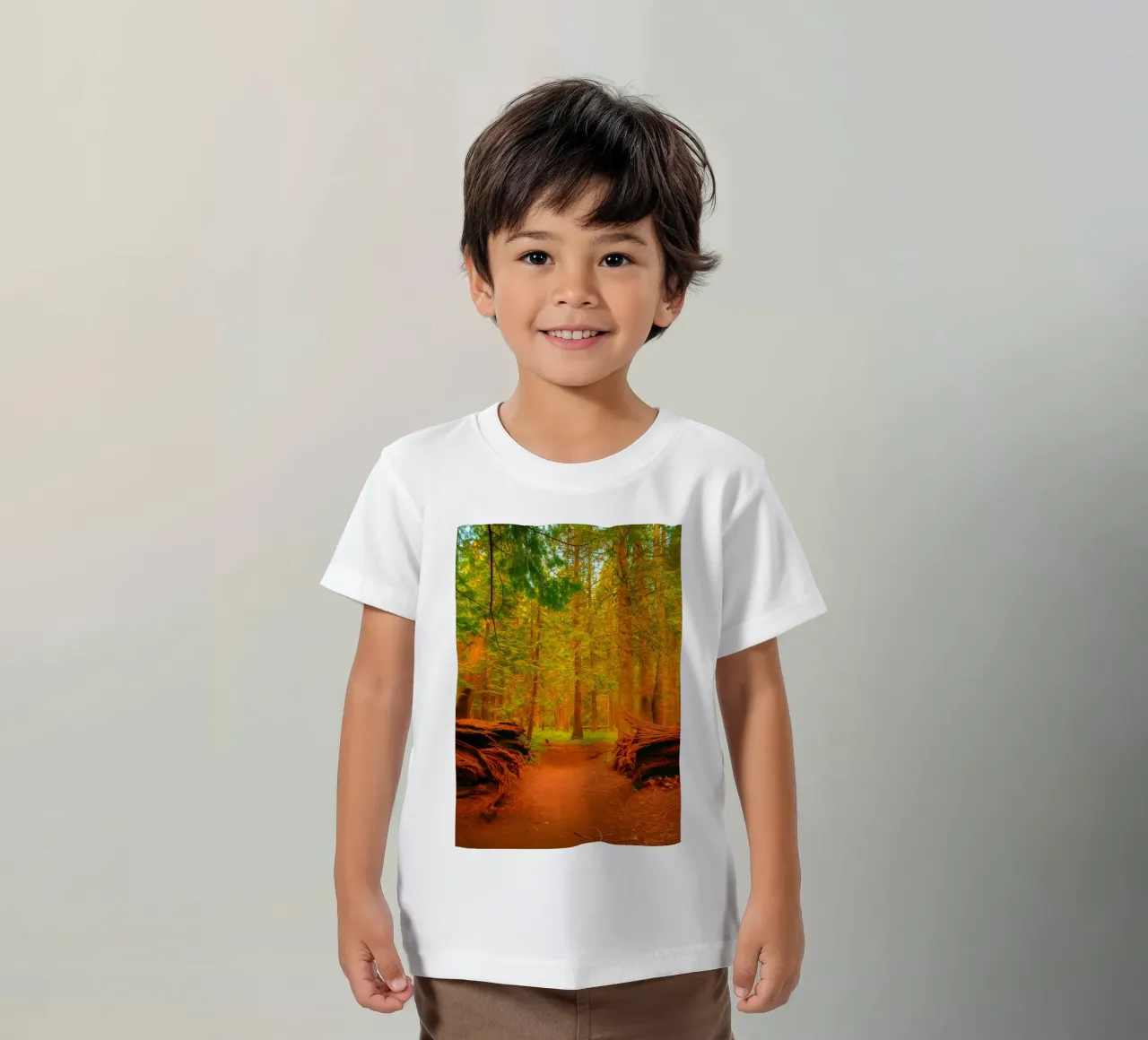 albero caduto diviso in due nel bosco t-shirt bambini da PASMING