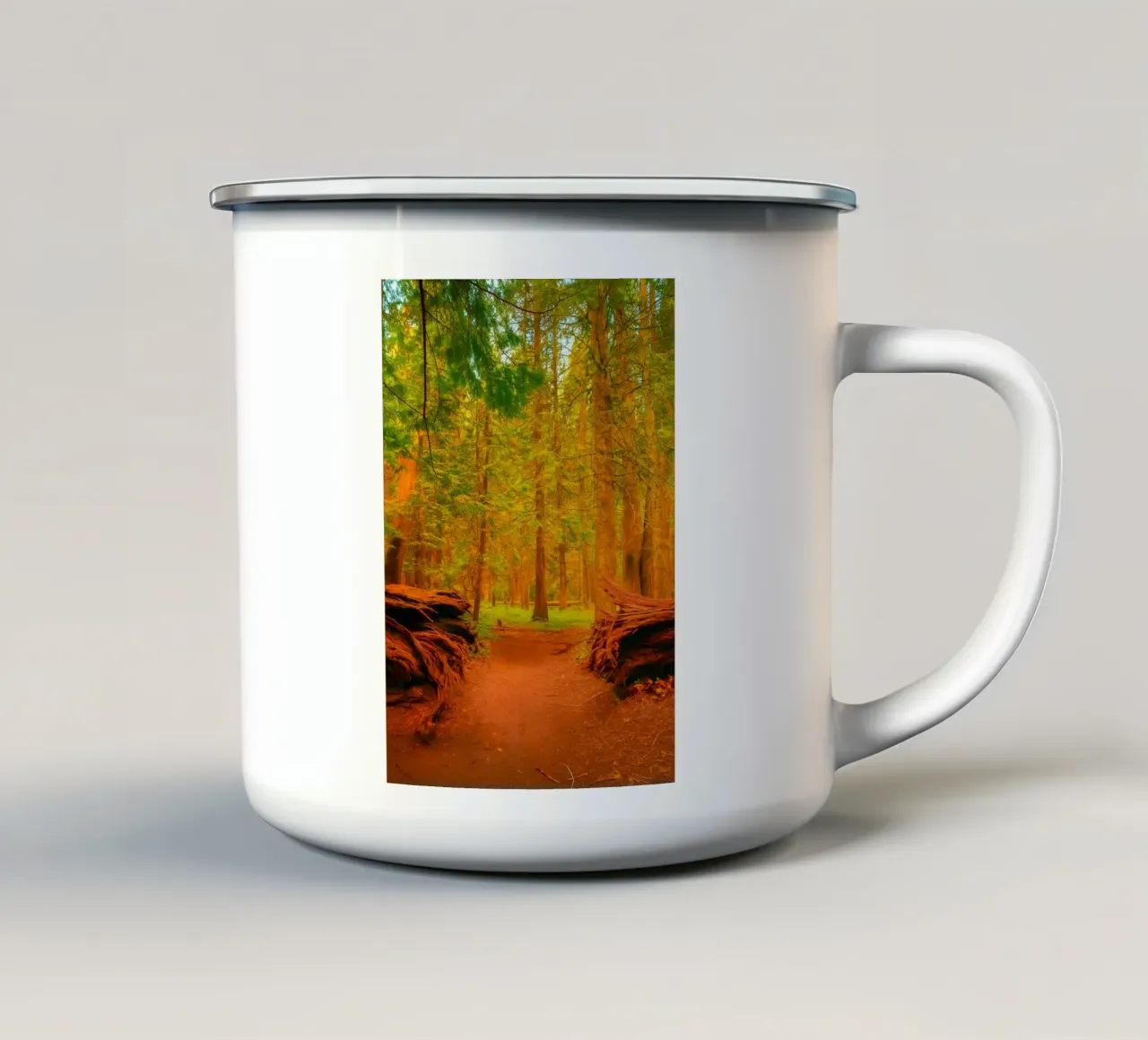 arbre tombé en deux dans la forêt mug en émail de PASMING