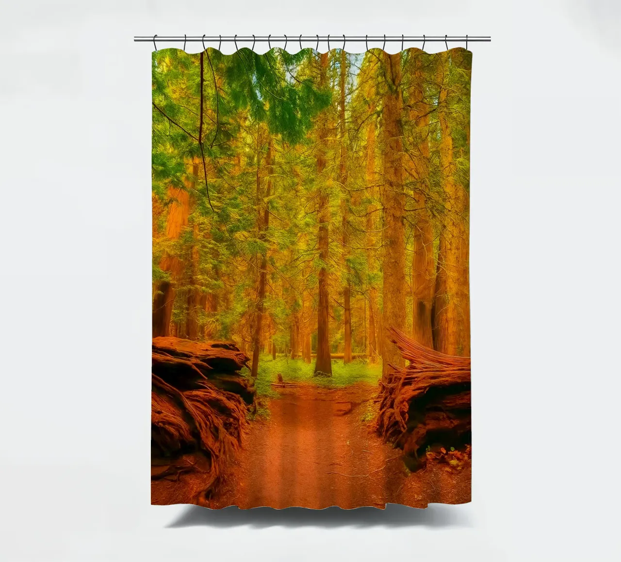 umgestürzter Baum im Wald in zwei Teile gespalten Duschvorhang von PASMING