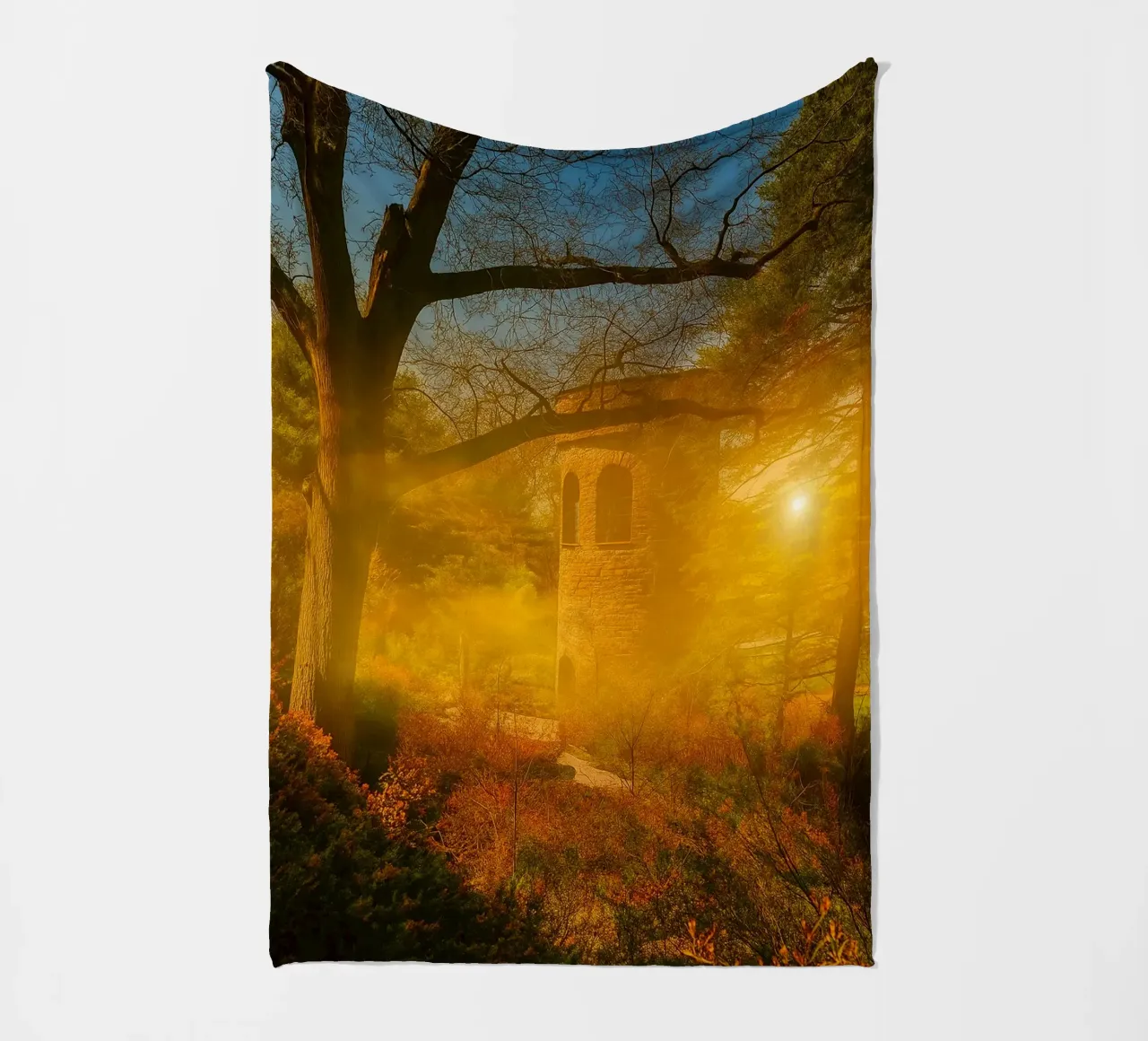 vecchio edificio in mezzo alla foresta coperta in pile da PASMING