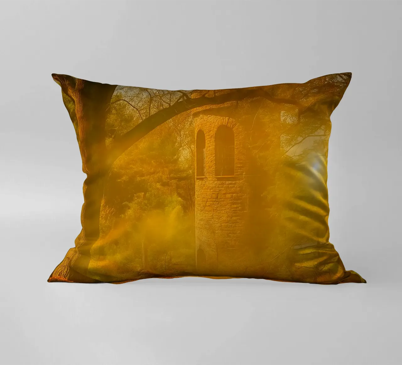 old building in the middle of the forest decorative cushion by PASMING