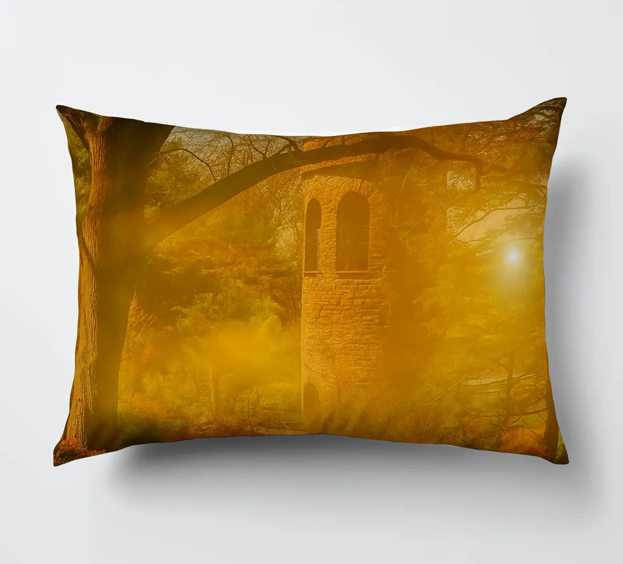 old building in the middle of the forest decorative cushion by PASMING