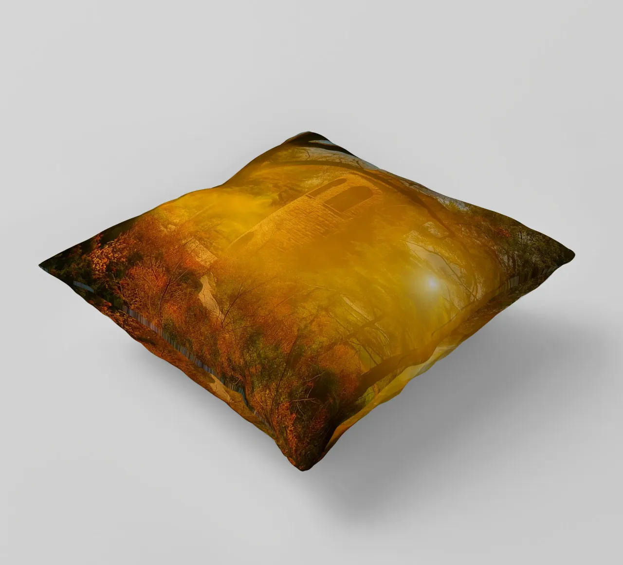old building in the middle of the forest decorative cushion by PASMING