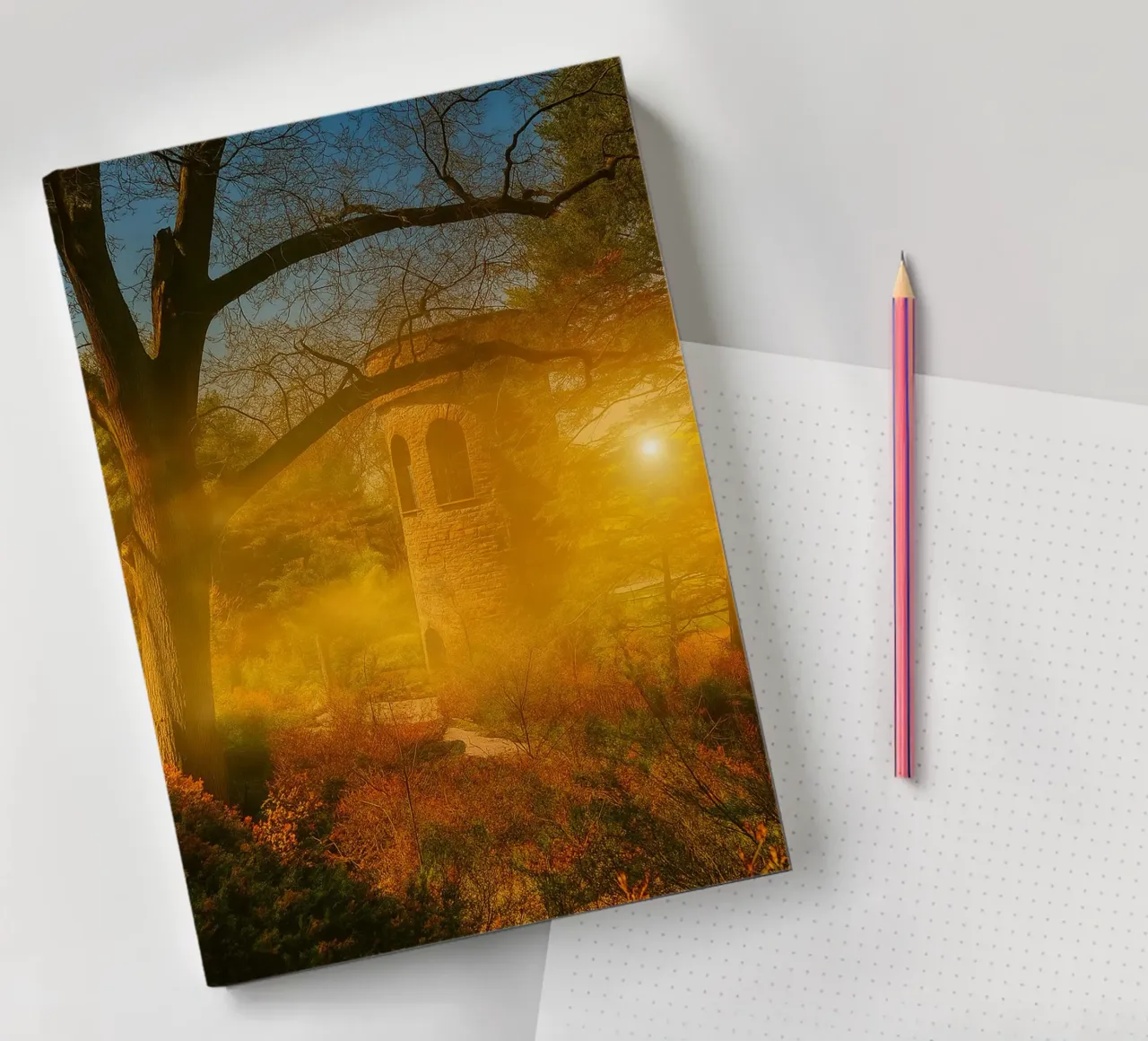 old building in the middle of the forest notebook by PASMING